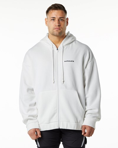 Alphalete Brushed Fleece Full-Zip Hoodie Bílé | 20837USOY