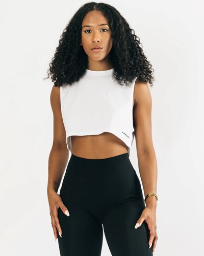 Alphalete Heavy Bavlněné Cropped Cutoff Bílé | 89725HVWR