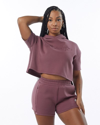 Alphalete Interlock Knit Crop Hoodie Mauve | 84925SXMU