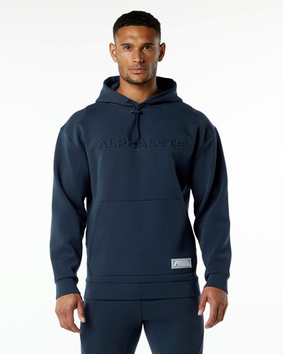 Alphalete Relaxed Interlock Knit Hoodie Tmavě Blankyt | 49156VYDS