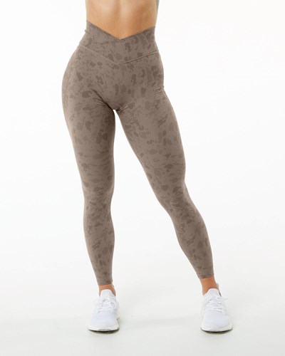 Alphalete Single Brushed Cross-Wrapped Legging Pebble Print Mocha | 07589NSLC
